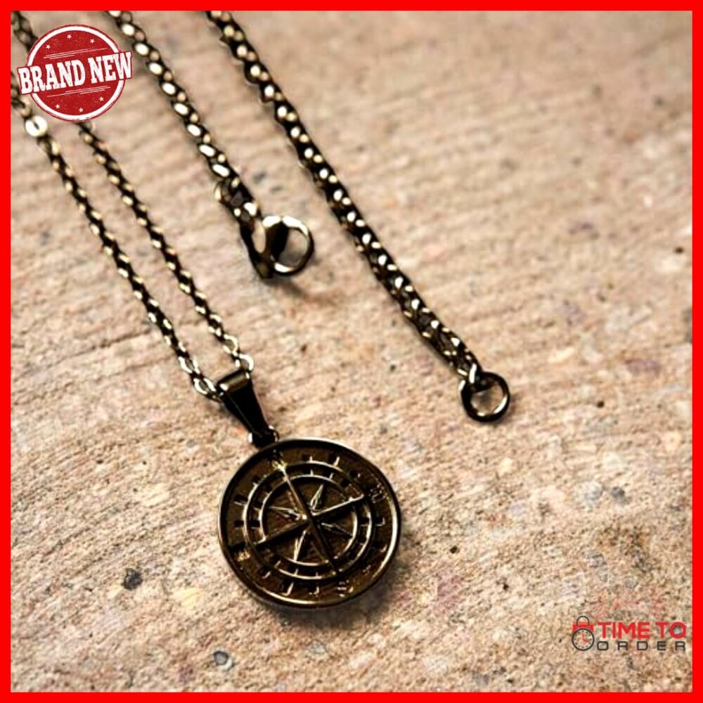 Men's 316L Steel Compass Necklace, 22-Inch Chain, Romantic Gift for Boyfriend - Picture 7 of 7
